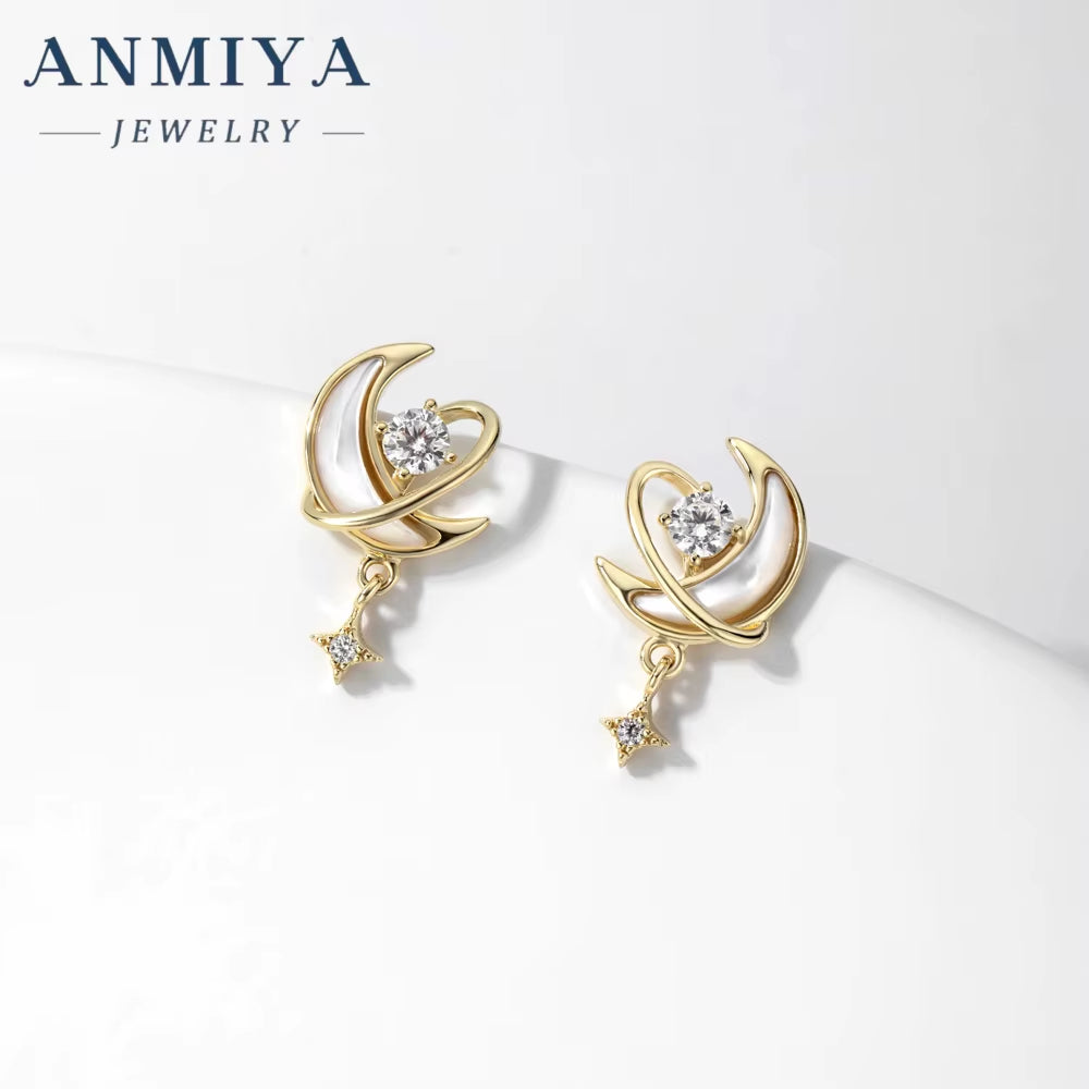 Fashion Jewelry Sets 18K Gold Plated 925 Silver Zircon Women Moon and Star Earrings Necklace Jewelry Set