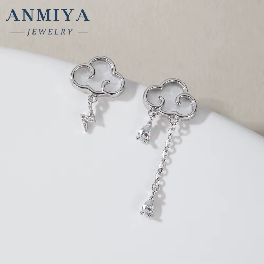 925 Silver Needle Delicate Zircon Clouds Drop Tiny Cute Asymmetric Temperament Ear Piercing Women Fashion Earrings