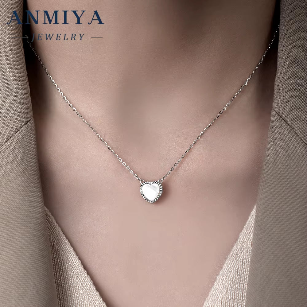 Premium Heart-Shaped White Shell Inlay Silver 925 Set Necklace and Earring Sets Gift Ready Packaging for Gifts