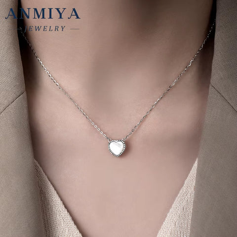 Premium Heart-Shaped White Shell Inlay Silver 925 Set Necklace and Earring Sets Gift Ready Packaging for Gifts