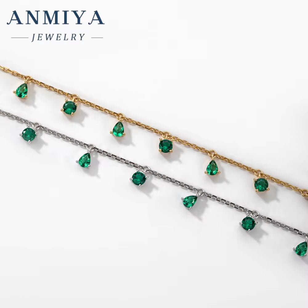 Custom Best Selling 18K Gold-Plated 925 Sterling Silver Bracelet with Green Zircon New Pear Shape Design Bracelet