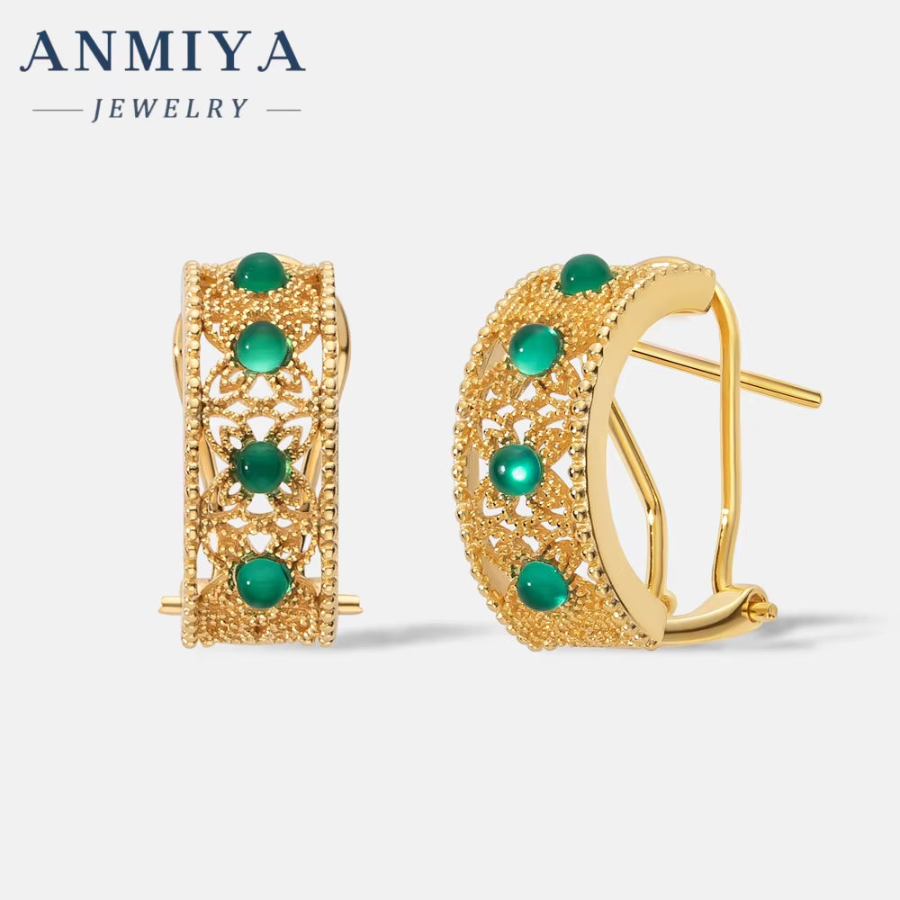 ANMIYA Custom Unique Elegant Formal C Shape Stud Earrings 18K Gold Plated S925 Sterling Silver Jewelry Vintage Style