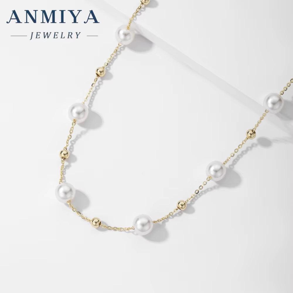 Simple 925 Silver Pearl Charms Necklace Plated Gold Jewelry Link Fresh Water Pearls Necklace for Women Anniversary Gift