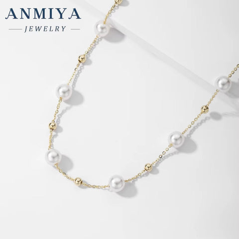 Simple 925 Silver Pearl Charms Necklace Plated Gold Jewelry Link Fresh Water Pearls Necklace for Women Anniversary Gift
