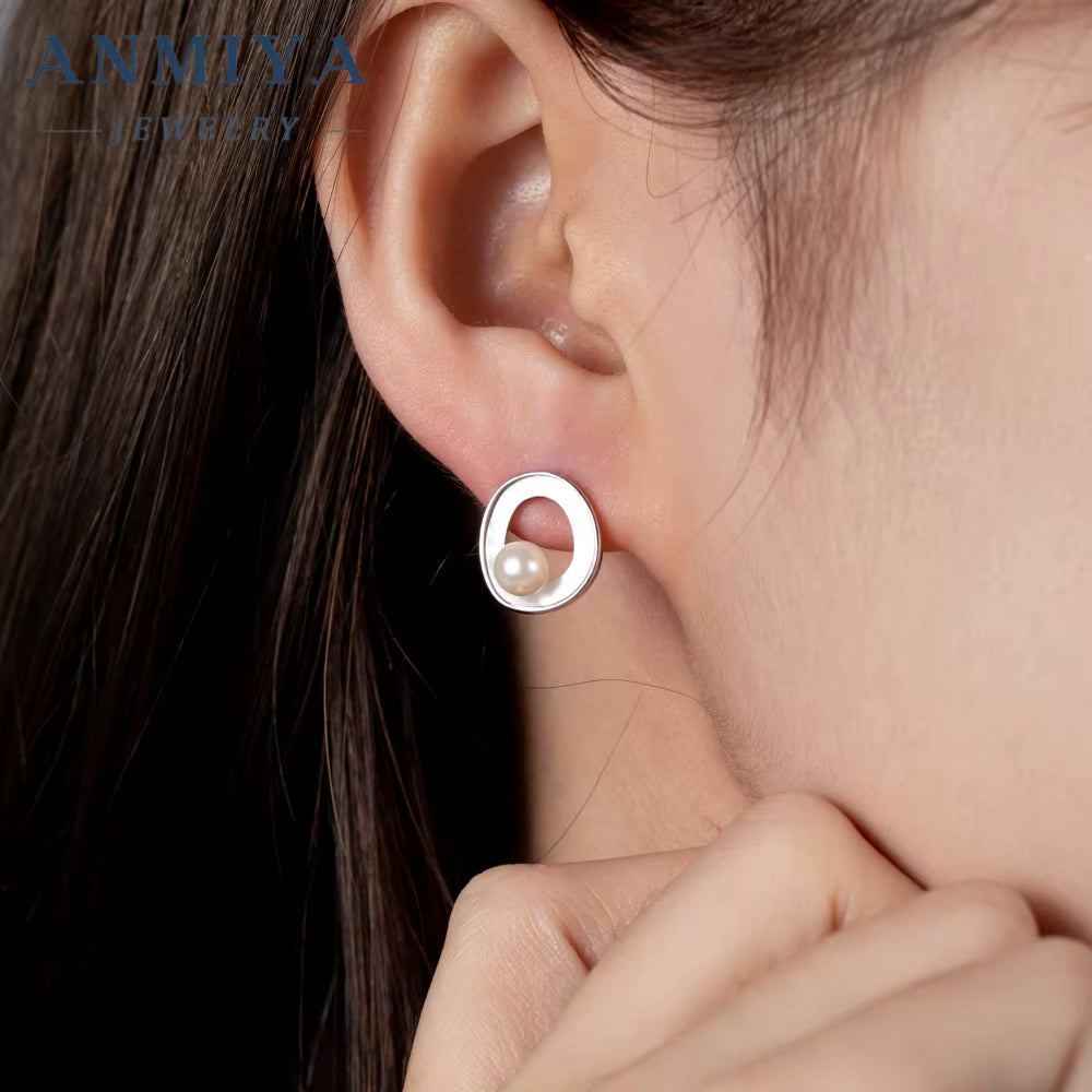 ANMIYA 925 Sterling Silver Baroque Freshwater Pearl Earrings Cute Stud Earrings for Gift Fine Jewelry