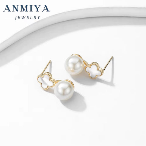 Fashion S925 Sterling Silver High-End Jewelry Women'S White Mother of Pearl Leaf Clover Earrings 18K Gold Plating Party Gift