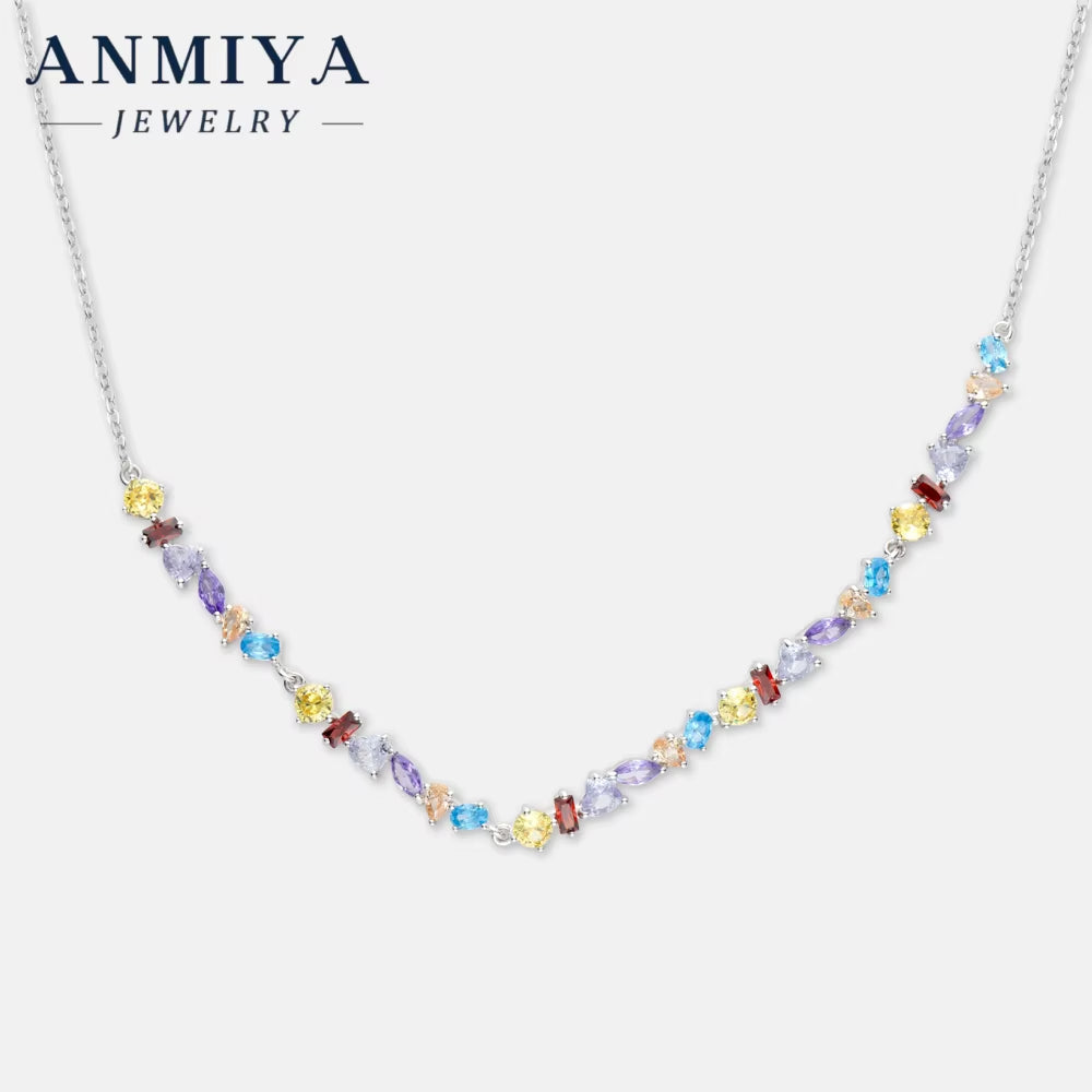 ANMIYA Accessory Jewelry 925 Sterling Silver Colored Zircon Heart Collarbon Necklaces for Bestfriend Jewelry