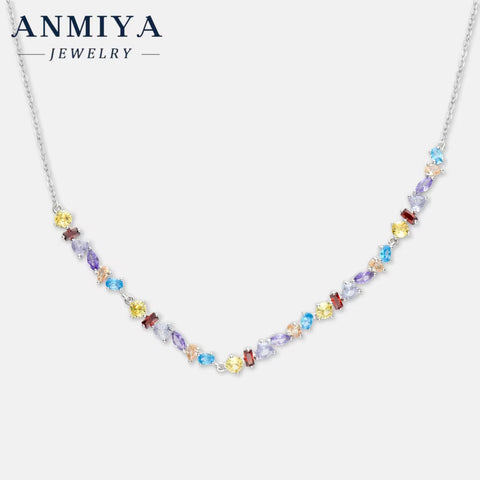 ANMIYA Accessory Jewelry 925 Sterling Silver Colored Zircon Heart Collarbon Necklaces for Bestfriend Jewelry