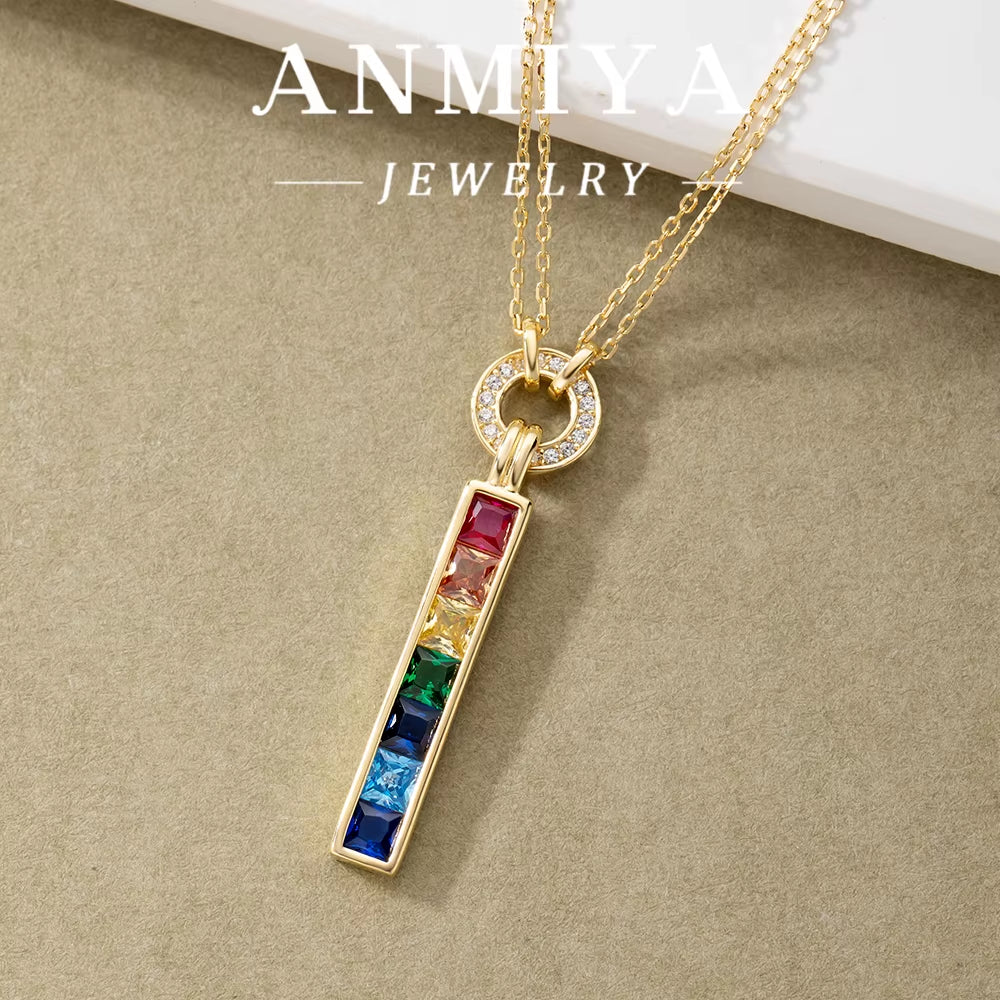 Colored Zircon Pendant S925 Silver Inoxidable Temperament Collarbone Necklace for Girls