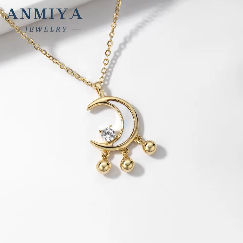 ANMIYA Unisex Luxury Clavicle Chain Necklace Light Star Moon Zircon Tassel Rhodium Plated Party Jewelry for Weddings Parties