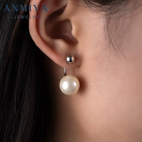 ANMIYA Korean Sterling Silver Pearl Crystal Earrings Gold Silver Color 925 Silver Stud Earrings for Women Jewelry