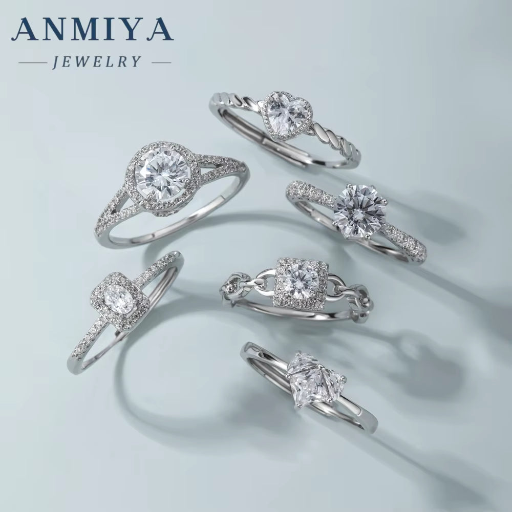 ANMIYA Wholesale 925 Silver Zircon Engagement Eternity Rings Women 925 Silver Diamond Emerald Radiant Oval Cut Ring
