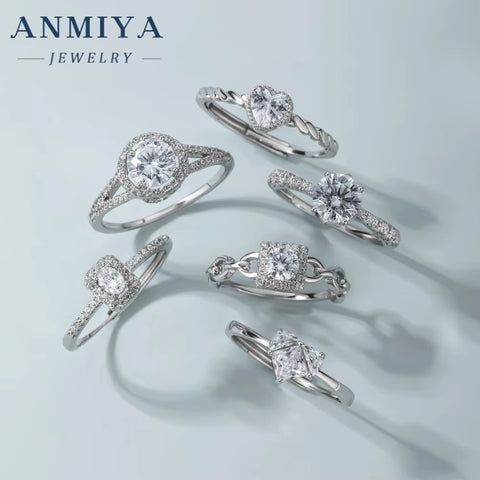 ANMIYA Wholesale 925 Silver Zircon Engagement Eternity Rings Women 925 Silver Diamond Emerald Radiant Oval Cut Ring
