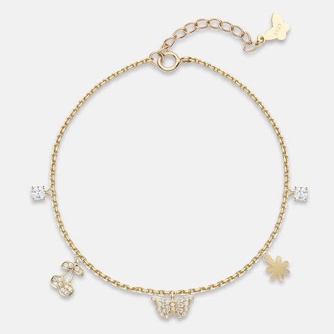 ANMIYA Custom Wholesale Fine 925 Sterling Silver Zircon Bracelets Butterfly Cherry Bracelets for Kids