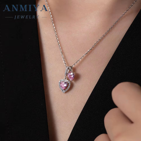 Professional Manufacturer Competitive Price Heart Pendant 925 Silver with Pink Zircons Necklace for Women
