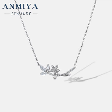 Fine Jewelry Necklaces Zircon Flower Necklace 925 Sterling Silver Sterling Necklace for Women