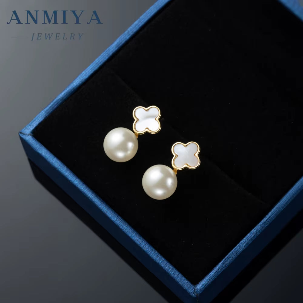 Fashion S925 Sterling Silver High-End Jewelry Women'S White Mother of Pearl Leaf Clover Earrings 18K Gold Plating Party Gift