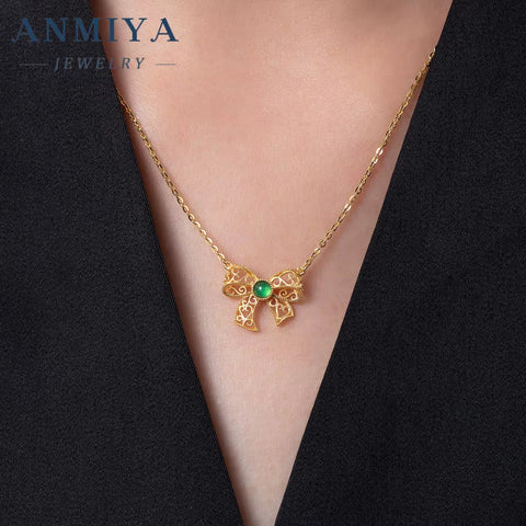 New Arrival Fashion 18K Gold Plating Bow Necklace 925 Silver for Women Girls Jewelry