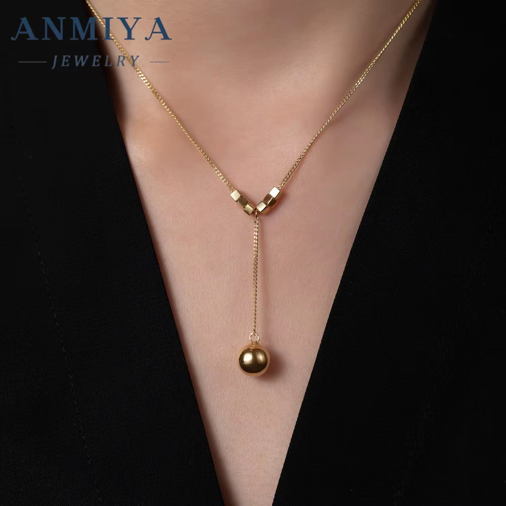 ANMIYA Ins Style 18K Gold Plated Bead Pendant Necklace Adjustable Chain 925 Sterling Silver Necklace Custom Women Jewelry