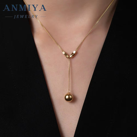 ANMIYA Ins Style 18K Gold Plated Bead Pendant Necklace Adjustable Chain 925 Sterling Silver Necklace Custom Women Jewelry