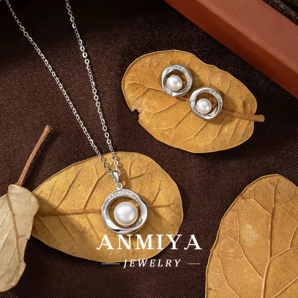 Fashion Women Wedding Pearl Pendant Earrings Necklace Sets Simple 18K Gold Plated Bridal Pearl Jewelry Sets