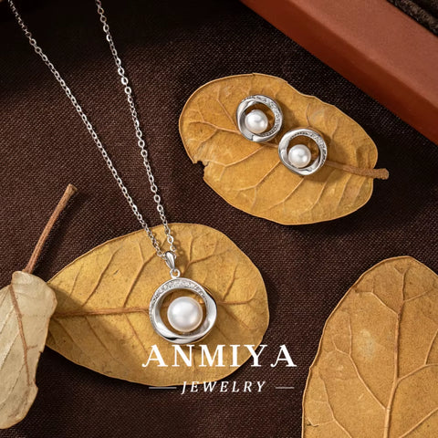 Fashion Women Wedding Pearl Pendant Earrings Necklace Sets Simple 18K Gold Plated Bridal Pearl Jewelry Sets