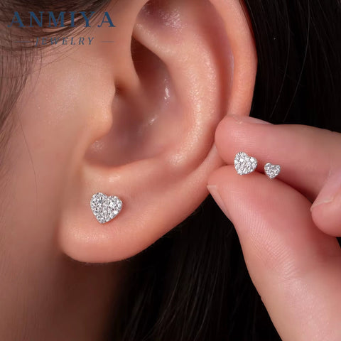 ANMIYA Cute 3 Pairs Sweet Stud Earrings Set Cubic Zircon Heart 925 Sterling Women Gift Jewelry Earrings