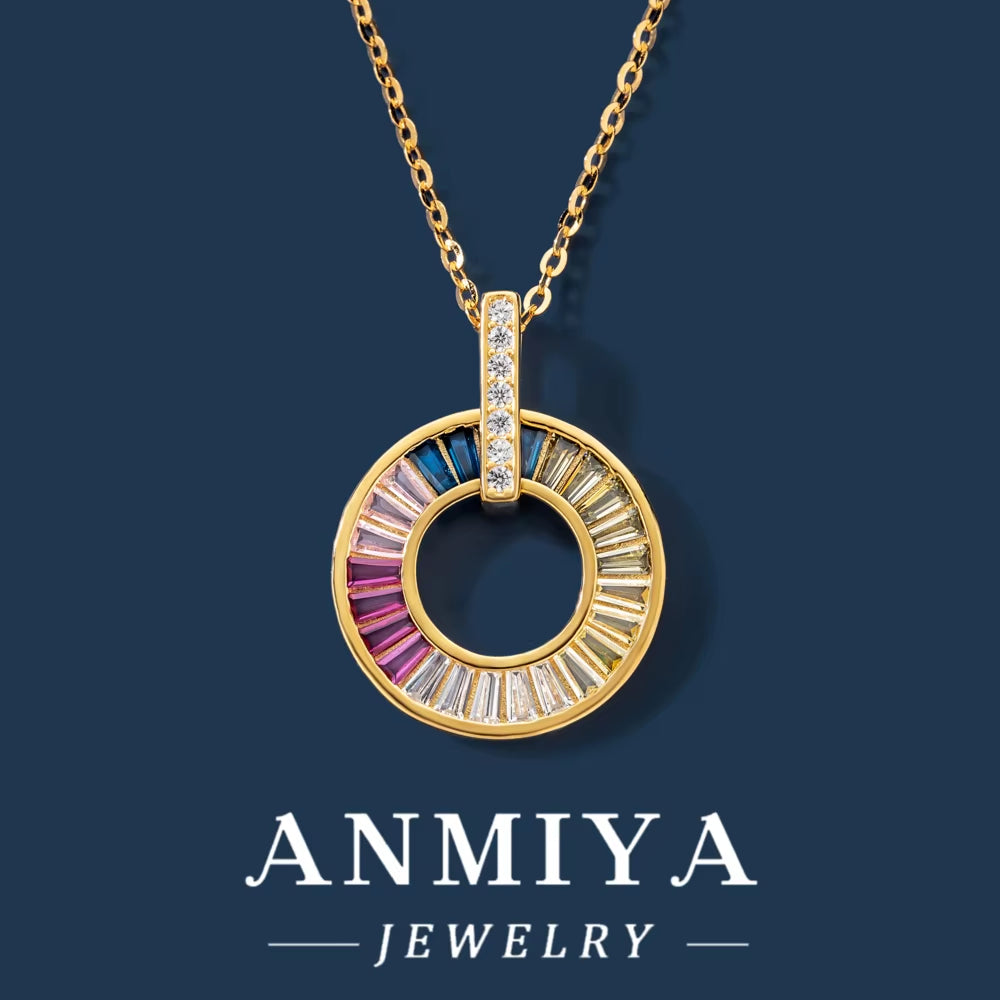New Design Coloured Zirconia round Pendant Necklace 14K Gold Plated Charm 925 Silver Necklace Jewellery for Women