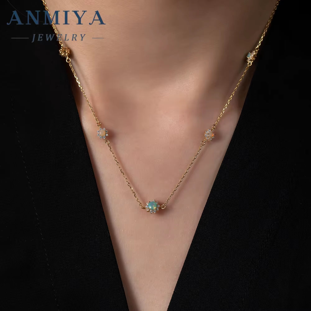ANMIYA Jewelry Multi-Colored Zircon Diamond Charm 925 Silver Necklace for Women 18K Gold Wholesale