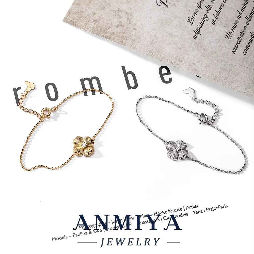 Wholesale 925 Silver Jewelry Floral Clover Bracelet with Zircon Inlay Elegant Ladies Gift Jewelry
