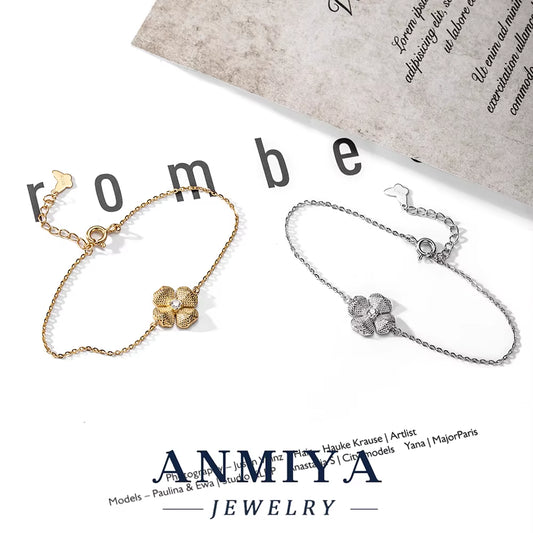 Wholesale 925 Silver Jewelry Floral Clover Bracelet with Zircon Inlay Elegant Ladies Gift Jewelry