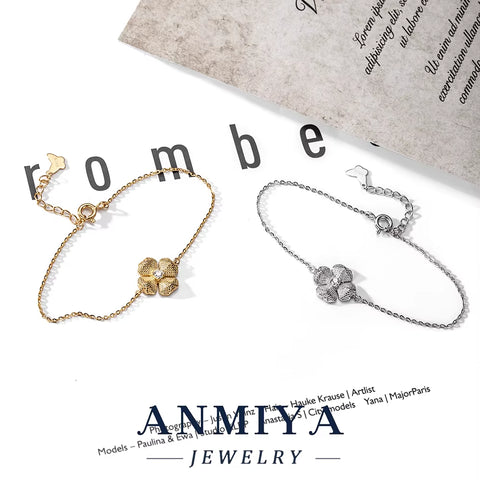 Wholesale 925 Silver Jewelry Floral Clover Bracelet with Zircon Inlay Elegant Ladies Gift Jewelry