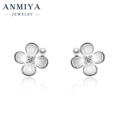 French Light Luxury Pure White Flower Earrings S925 Sterling Silver Freshwater Pearl Stud Earrings for Women Gifts