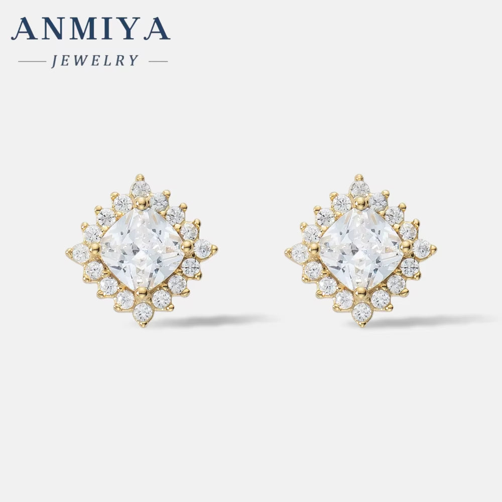Fashion Sterling Silver 925 High Carbon Diamond Small Zircon Stud Earrings Hypoallergenic Wedding Jewelry