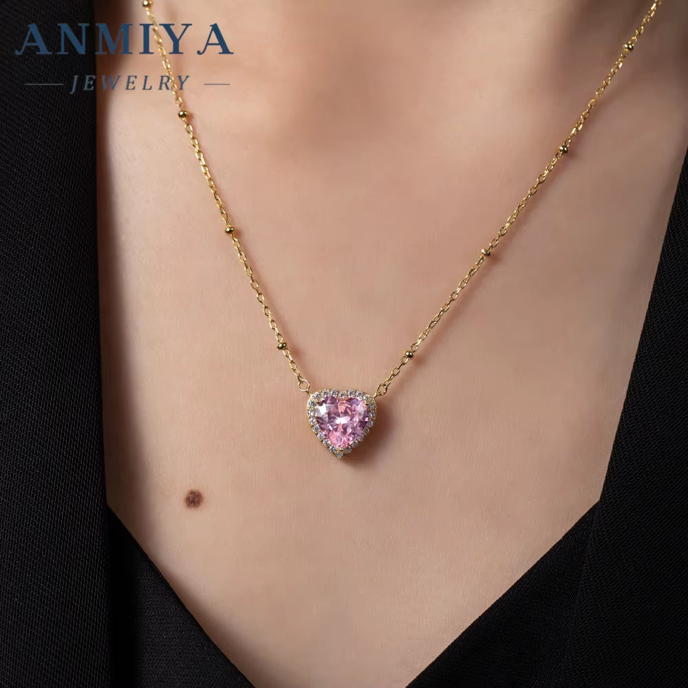 ANMIYA Bestfriend Jewelry Girlfriend 925 Silver Custom Pink Pear Ice Cut Heart Shape Trendy Fashion Weddings Parties