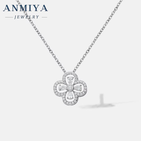 ANMIYA 18K Gold Plating Women'S Necklace Double-Sided Four Leaf Clover Pendant of 925 Sterling Silver