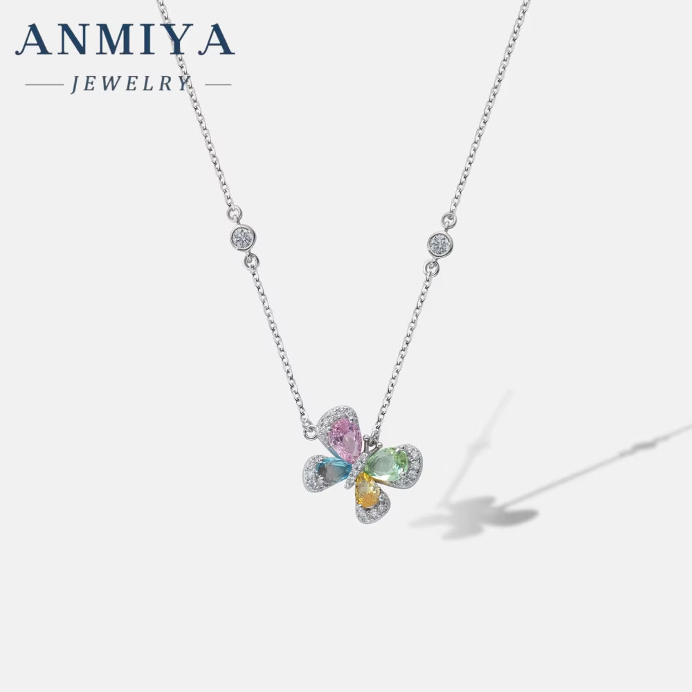 ANMIYA Unique Colorful Zircon 925 Sterling Silver Fashion Jewelry Necklace for Women Girl