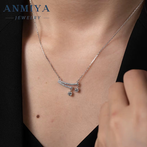 ANMIYA Fine Jewelry Zircon 925 Sterling Silver Collarbone Tassel Necklaces for Women Girl