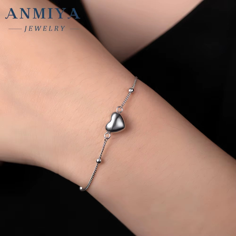 ANMIYA Ins Niche Girl'S Heart Bracelet Waterproof Heart Charm Chain Bangles 925 Silver Women Fine Fashion Bracelet