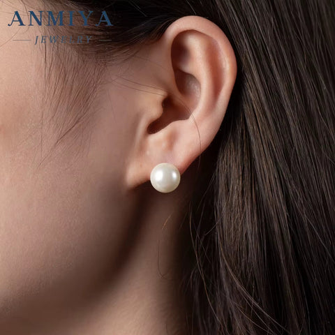 2024 Hot Products S925 Silver Jewelry White Freshwater Pearl Stud Earring Bridal 8-16Mm Bling Pearl Earrings