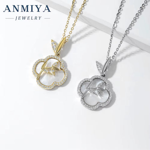 ANMIYA Lucky Clover 925 Silver 18K Glod Necklace New Chinese Bamboo Knot Clavicle Chain Ins Hot Pendant Necklace for Women