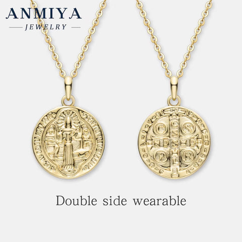 925 Silver Necklace Double Sided Saint Benedict Medal Pendant Fashionable Gold Rotation Christian Catholic Jewelry Fine Chains