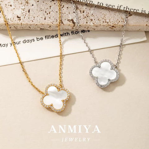 Wholesale White Gold Rhodium Plated Four Leaf Clover Necklace Earrings Jewelry 925 Sterling Silver Jewelry Necklace Set