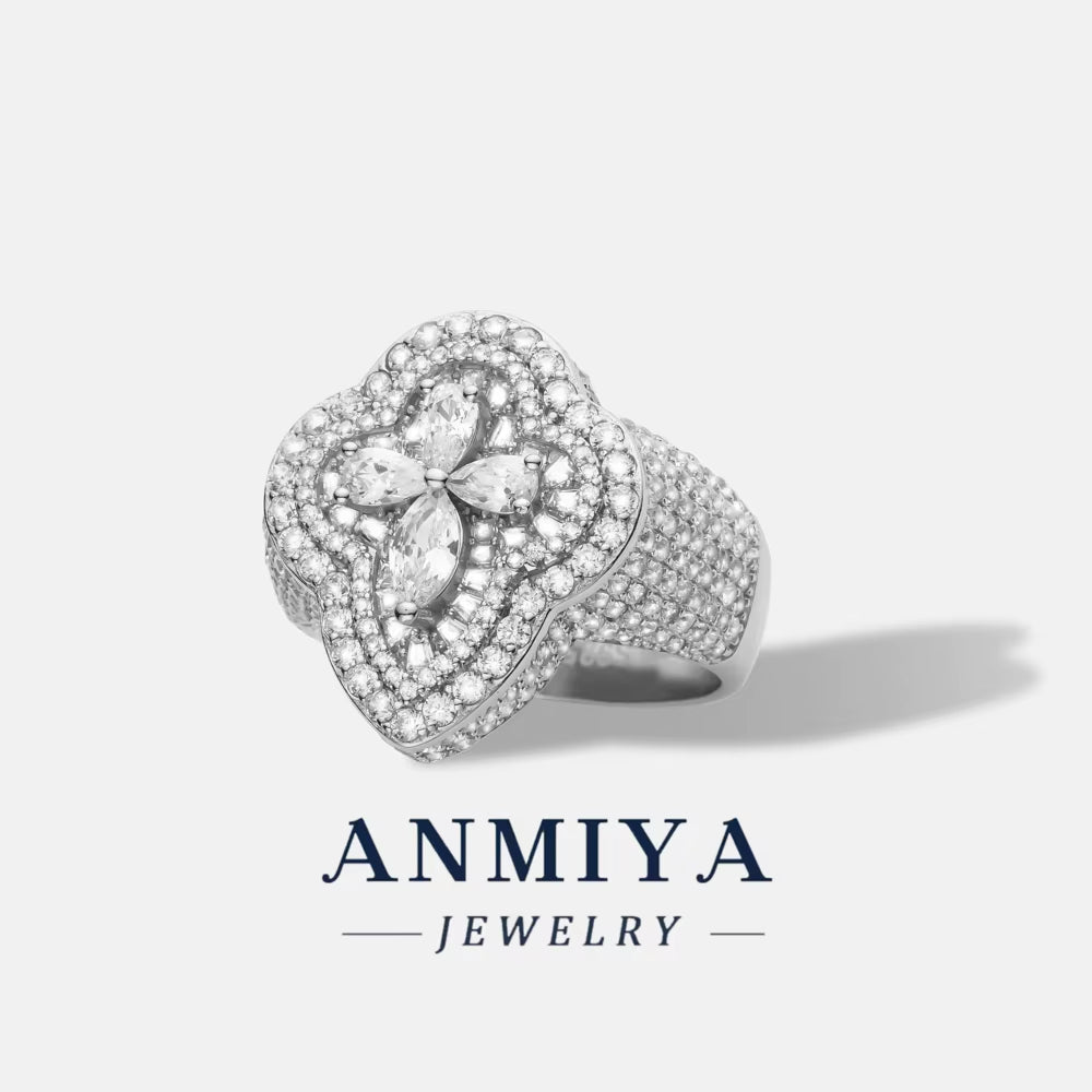 Trendy Unisex Gift Fashion Jewelry Clover Zircon Diamond Studded Ring for Wedding Engagement Party Anniversary