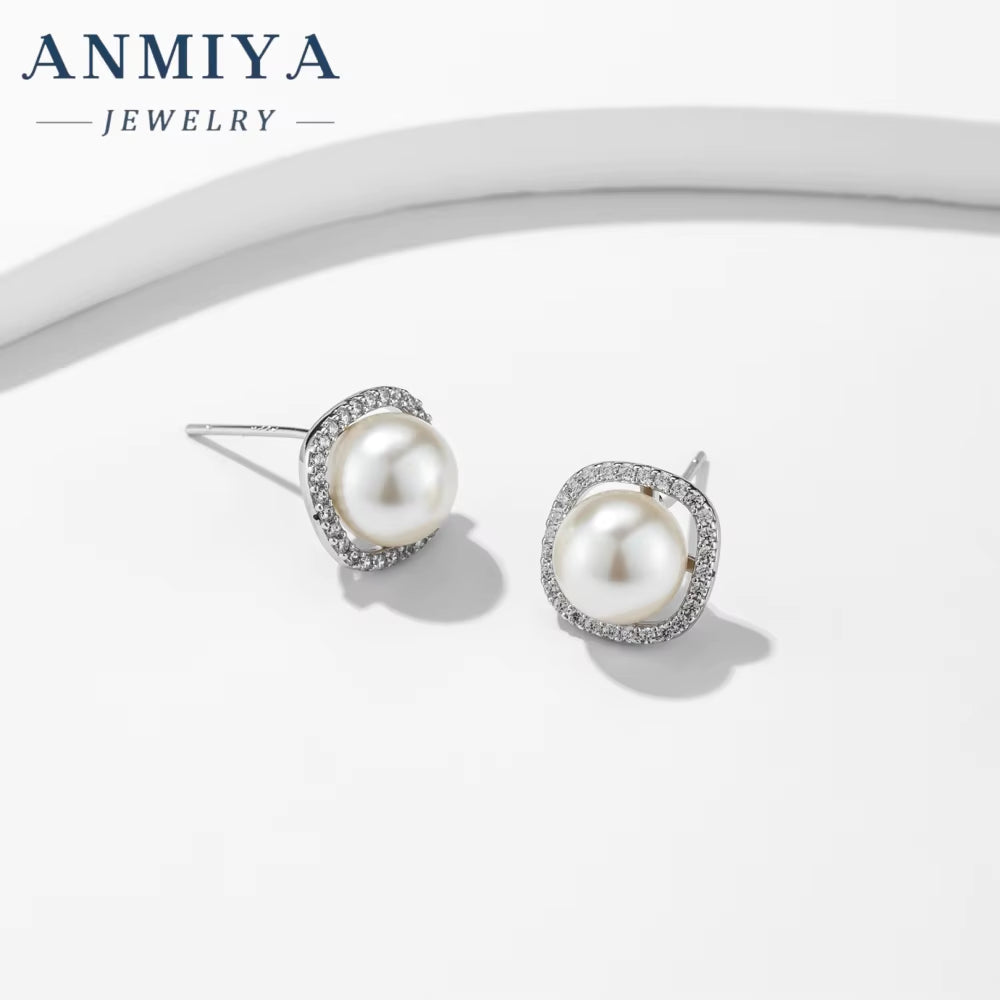 ANMIYA 925 Silver Baroque Pearl Earrings Fine Jewelry Fresh Water Pearls Earrings