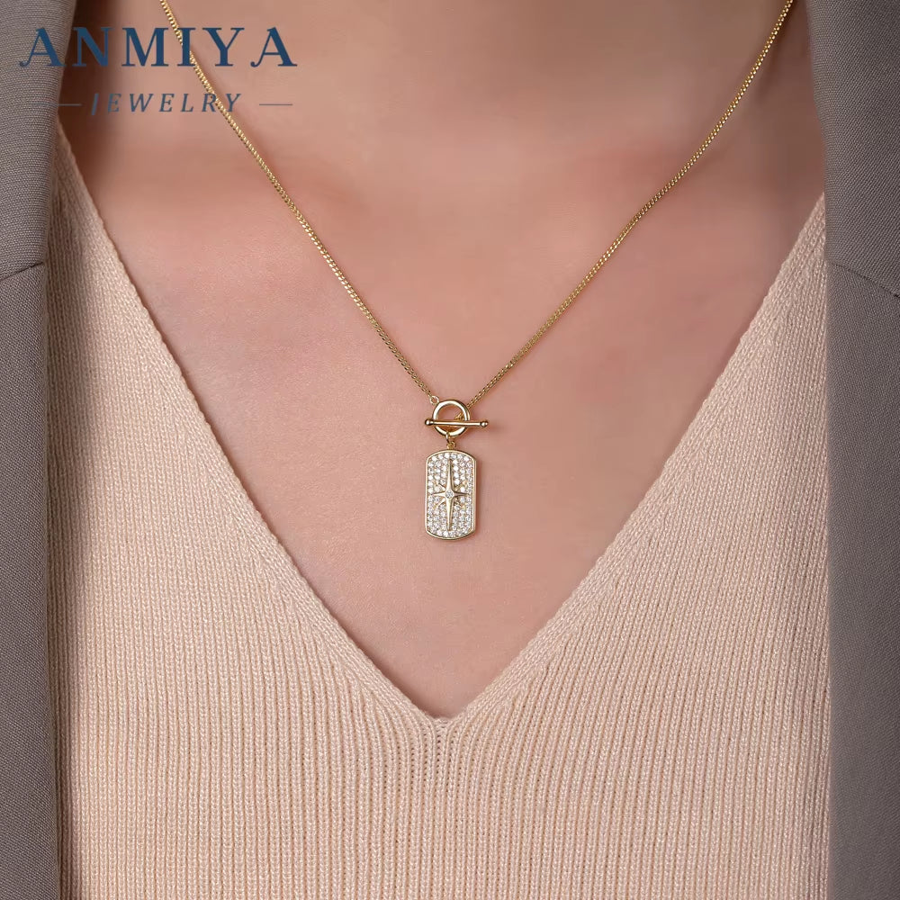 Best Selling 18K Gold-Plated North Star Pendant Necklace Cubic Zirconia Stylish 925 Sterling Silver Dazzling Necklace
