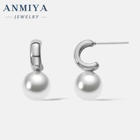 Ins Style Newest 10Mm 925 Silver Pearl Hoop Earring Antiallergic S925 Sterling Silver Freshwater Pearl Stud Earring