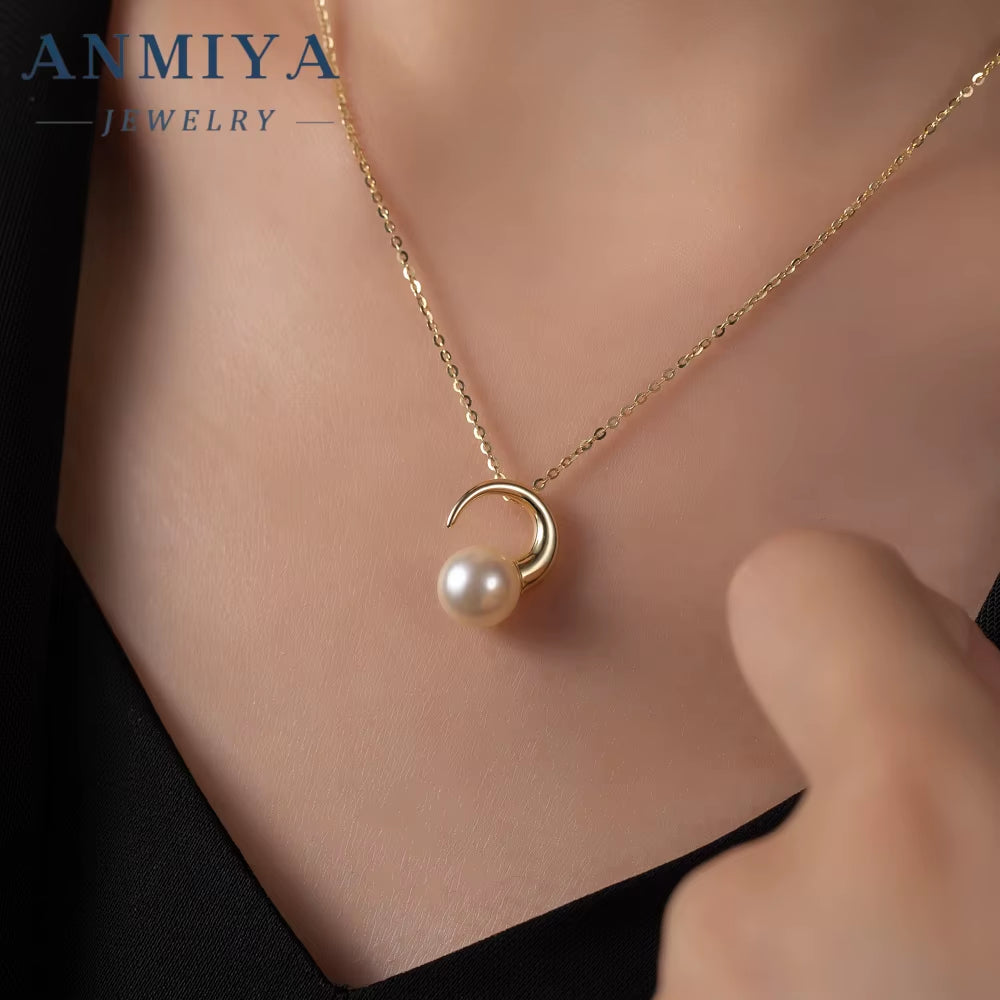 18K Gold Plated Adjustable Necklace for Unisex 925 Sterling Silver Pendant with Freshwater Pearl Zircon Stylish Trendy Necklace