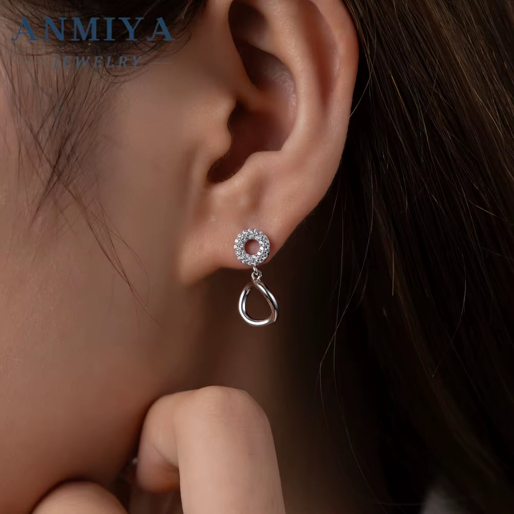 High Quality Wholesales Hollow Out round Shape Zircon Double round 925 Silver Dangle Stud Earrings for Women