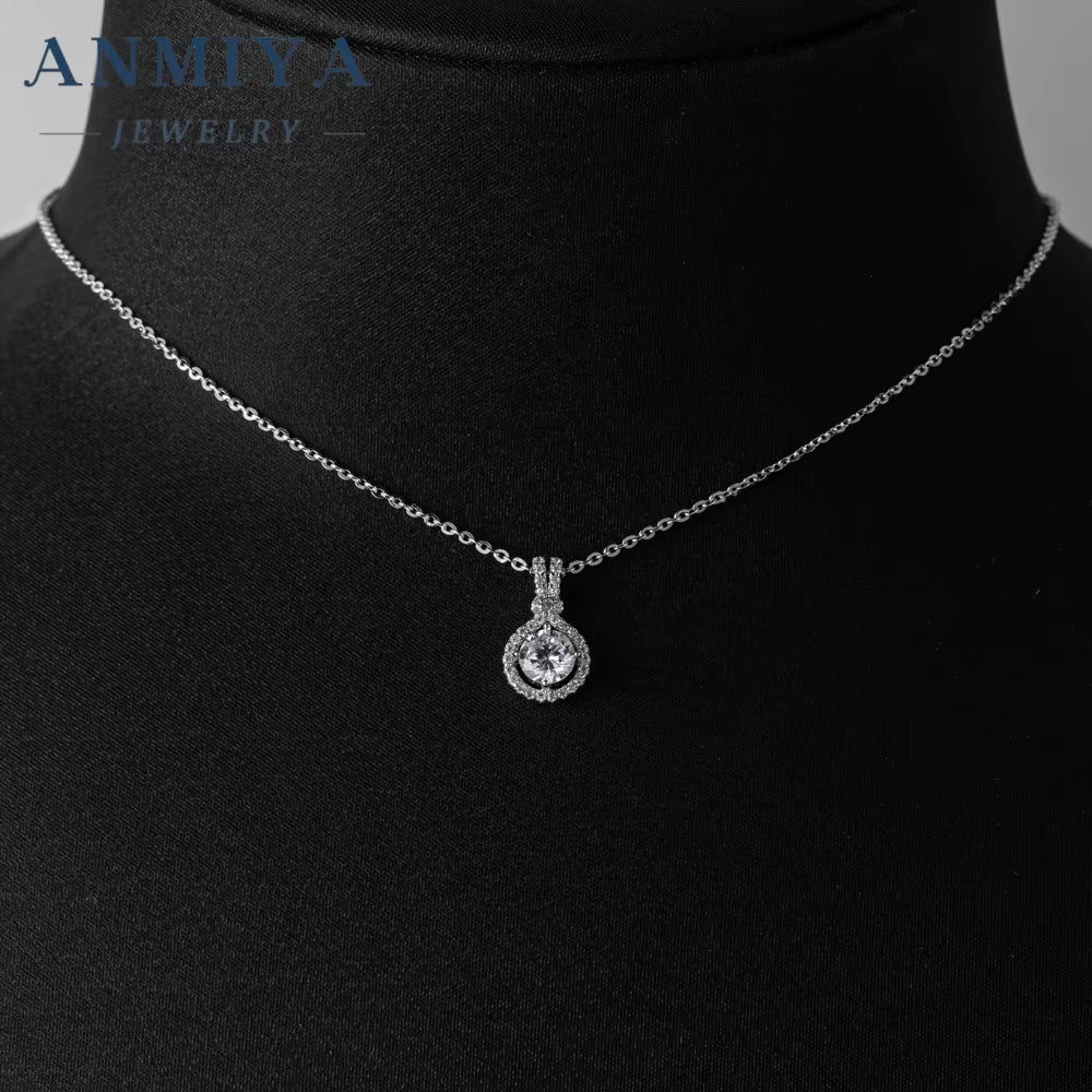 ANMIYA Dainty 925 Sliver Pendant round Cut Cubic Moissanite Simple Pendant Necklace for Women Girls